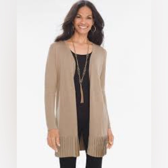 Chico's Sweaters - NWT Chico’s Long Pleated Cardigan Taos Taupe Size 8 Medium (1)